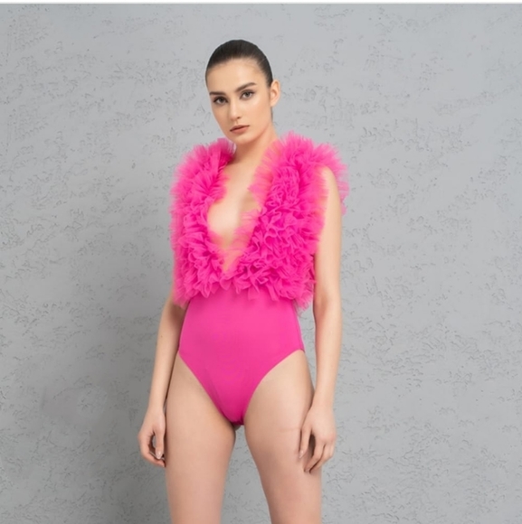 KikiRiki  Fuschia Tulle Ruffle Bodysuit - Picture 2 of 8